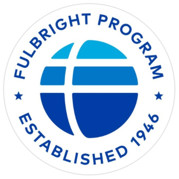 The official logo of the Fulbright Program; it is a stylized globe colored in shades of blue.
